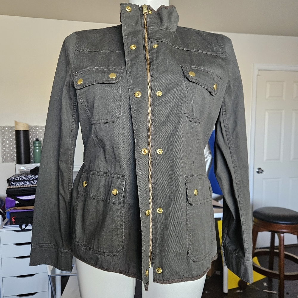 J. Crew Dark Green Utility Jacket with Gold Accents